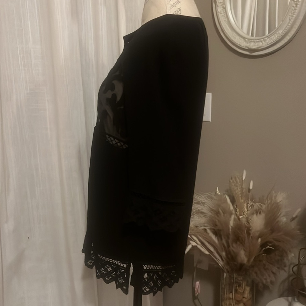 Pale Sky black lace & sheer floral blouse 3/4 length sleeve womens dress shirt S - Picture 6 of 10